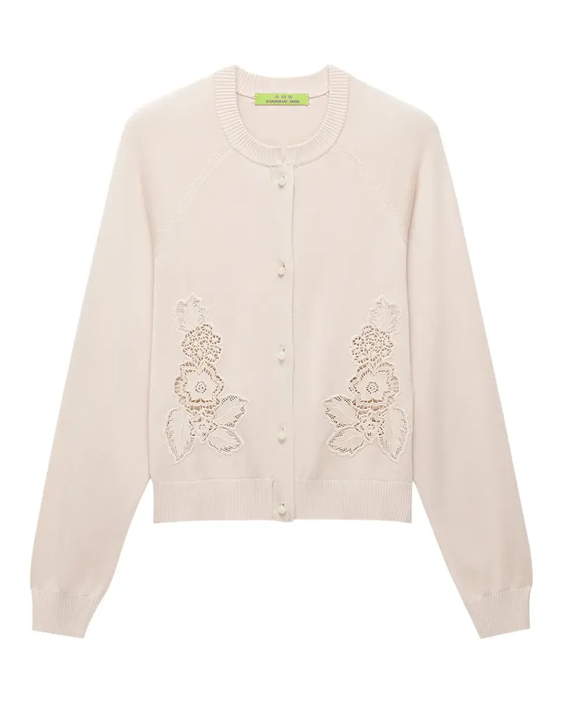 Shanghai Tang openwork floral-appliqué cardigan - Nude Nude