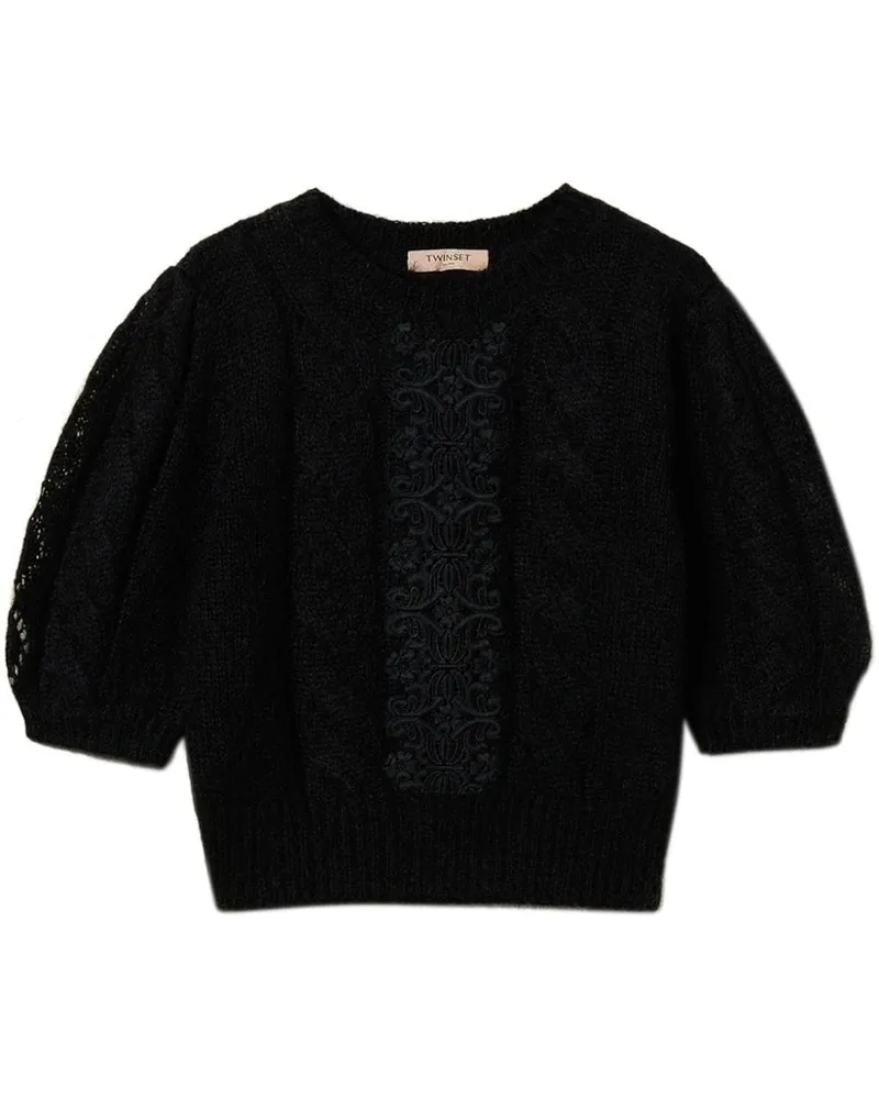 Twin-Set Pullover mit Spitzendetail - Schwarz Schwarz