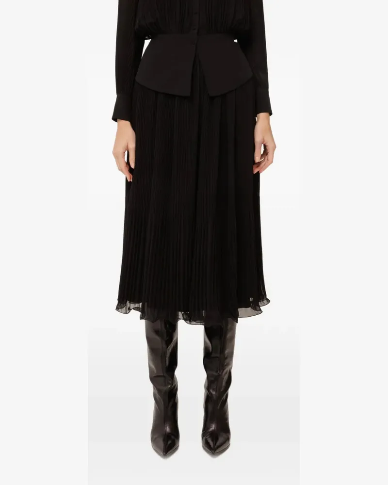 NISSA pleated chiffon midi skirt - Schwarz Schwarz