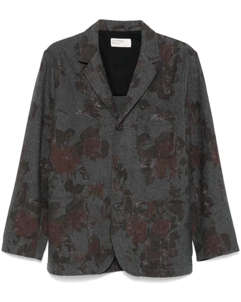 Universal Works Flanelljacke mit Print Grau