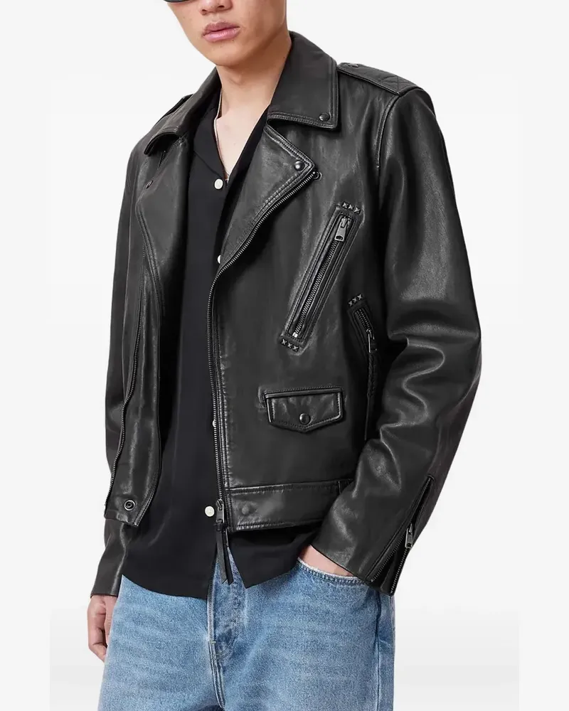 AllSaints Klassische Lederjacke - Schwarz Schwarz