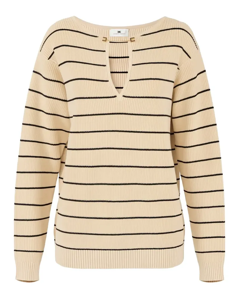 Elisabetta Franchi striped v-cut knit pullover - Nude Nude