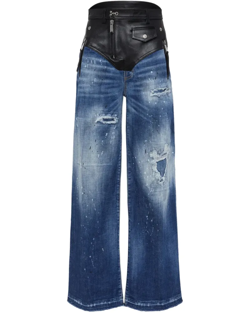 Dsquared2 Wide-Leg-Jeans mit Einsätzen - Blau Blau