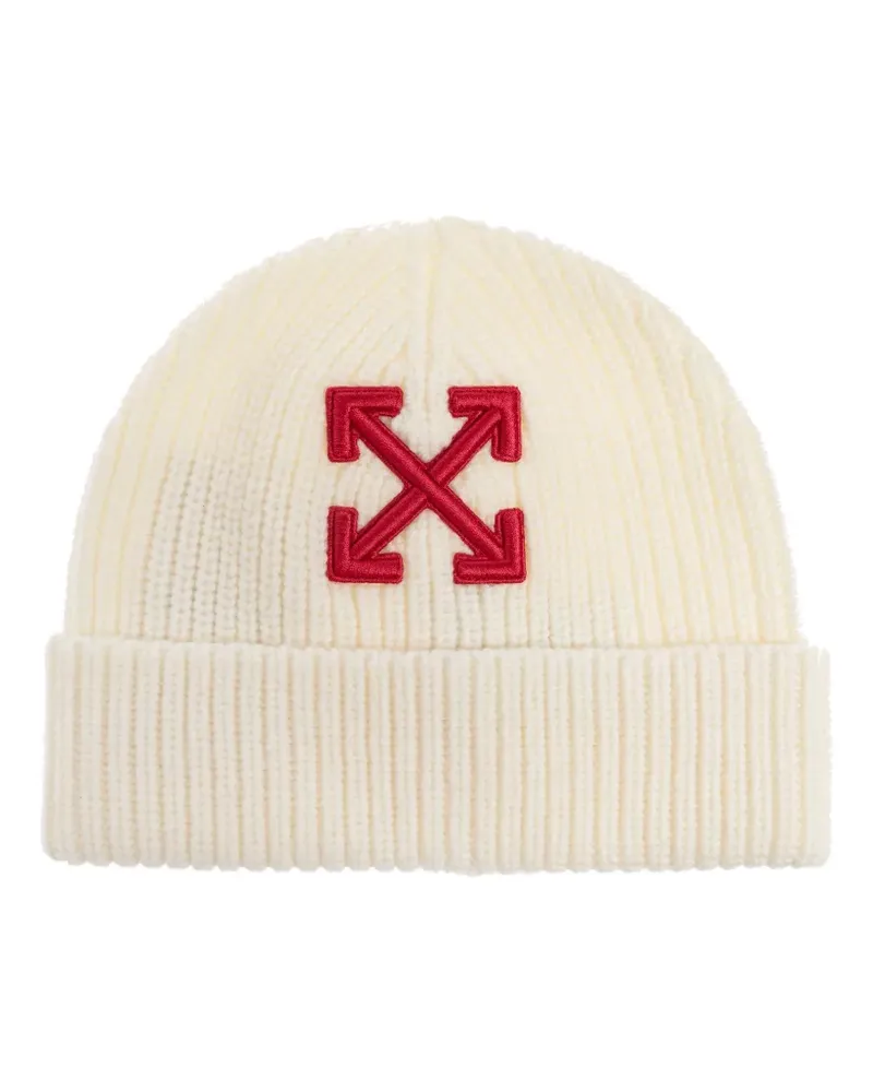 OFF-WHITE arrow-embellished ribbed beanie - Nude Nude