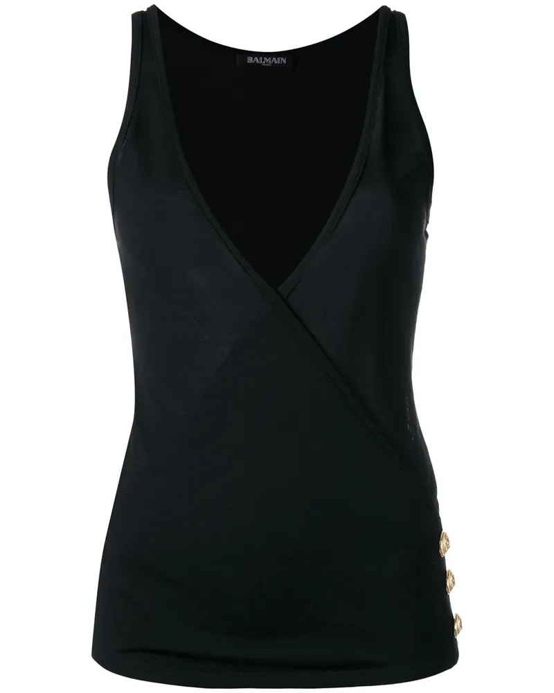 Balmain Wickeltop mit Zierknöpfen - Schwarz Schwarz
