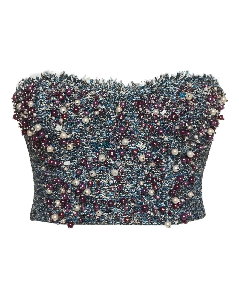 Elisabetta Franchi embroidered tweed bustier top - Blau Blau