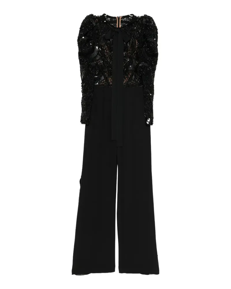 Elie Saab beaded Juliet-sleeve jumpsuit - Schwarz Schwarz