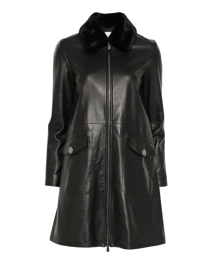 Bally Ledermantel mit Faux-Fur-Kragen - Schwarz Schwarz