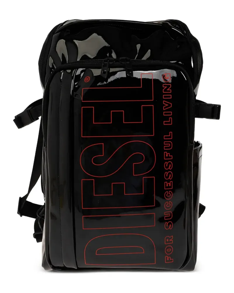 Diesel patent-finish logo-print backpack - Schwarz Schwarz
