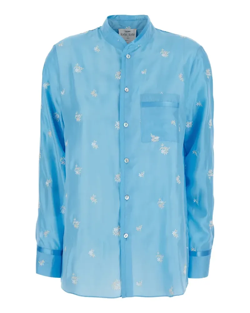 forte_forte floral-embroidered silk shirt - Blau Blau