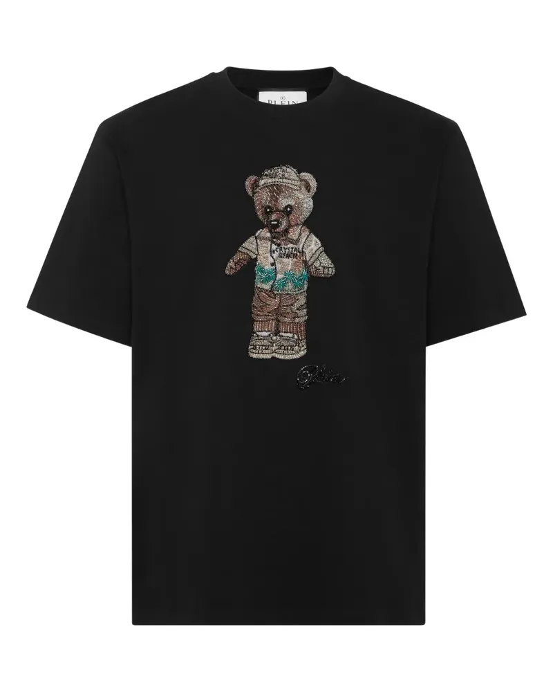 Philipp Plein T-Shirt mit kristallverziertem Teddy - Schwarz Schwarz