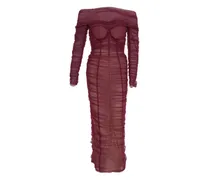 Schulterfreies Kleid mit Raffungen - Rot