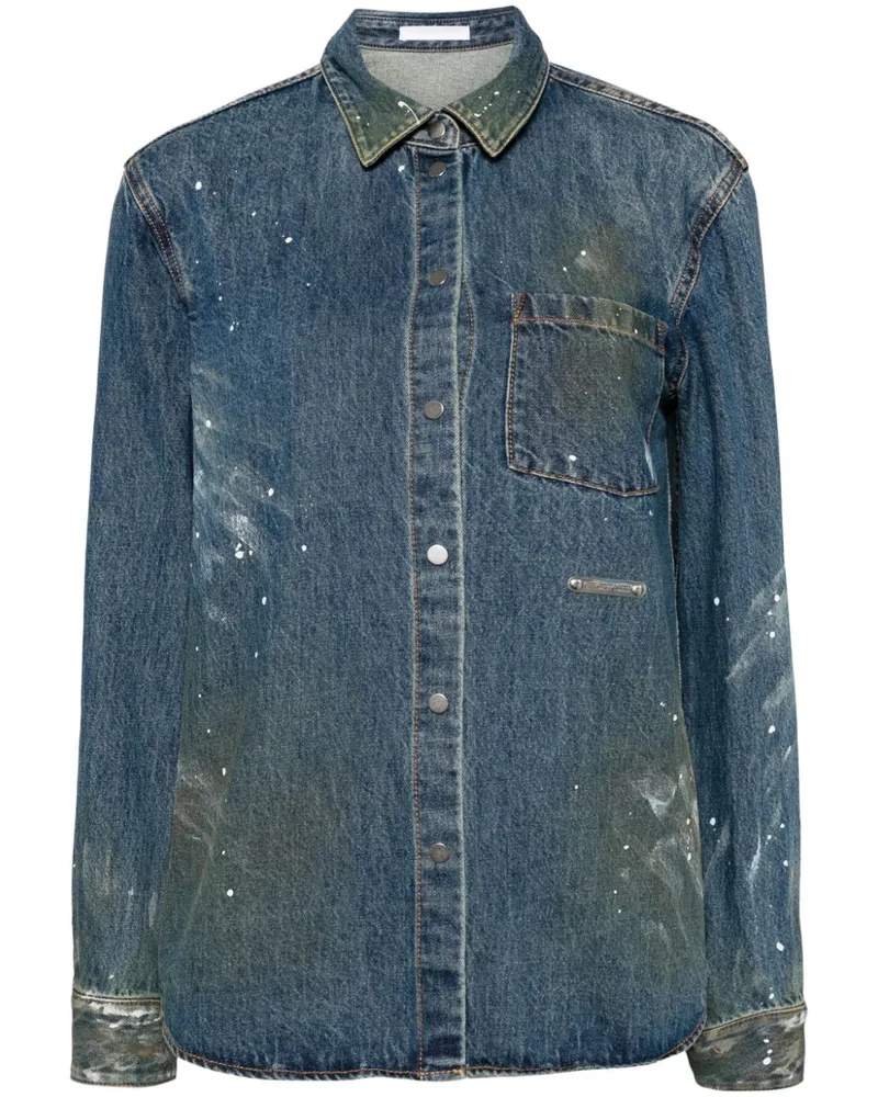 Helmut Lang Jeanshemd mit Farbklecksen - Blau Blau