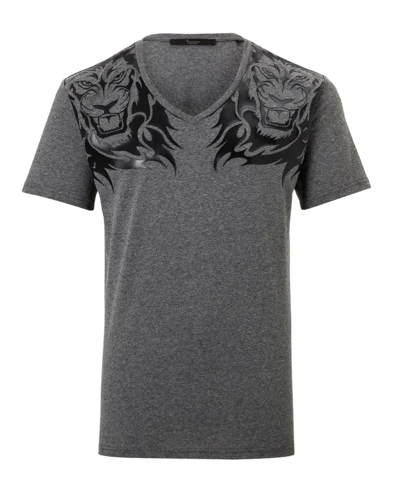 Billionaire lion-print V-neck T-shirt - Grau Grau