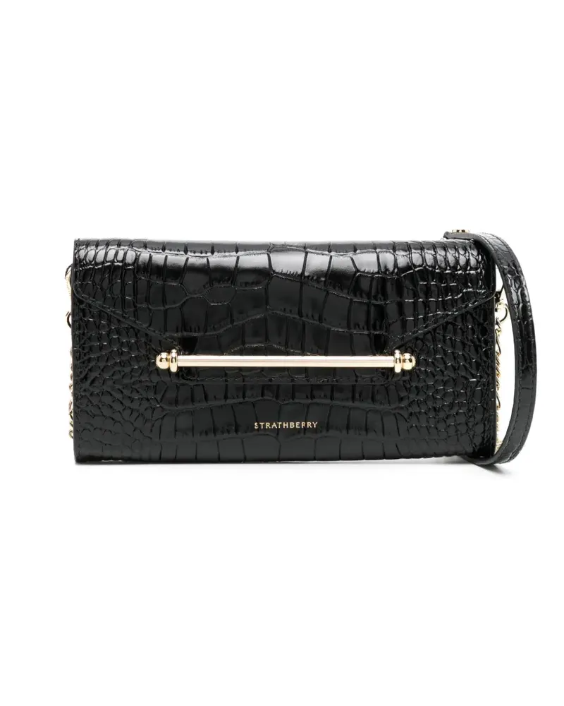 Strathberry Multrees Schultertasche mit Kroko-Effekt - Schwarz Schwarz
