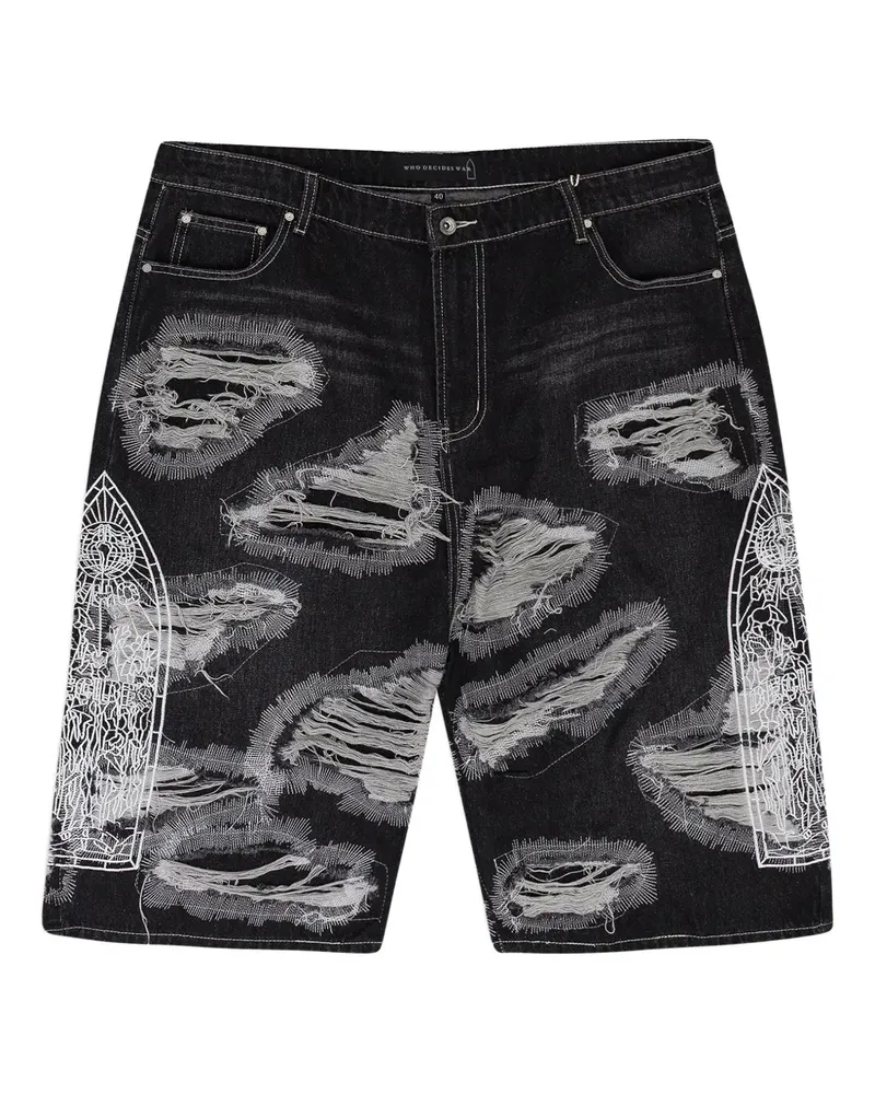 WHO DECIDES WAR Bestickte Darning Jeans-Shorts - Schwarz Schwarz