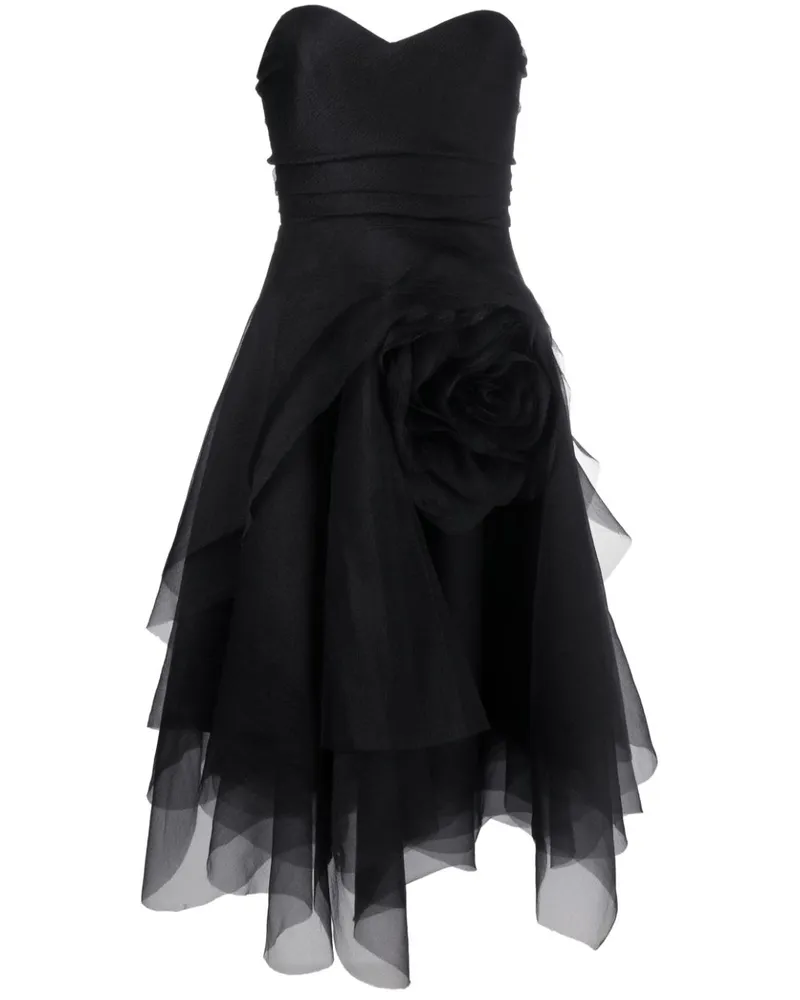Ana Radu Organza-Midikleid mit Blumenapplikation - Schwarz Schwarz