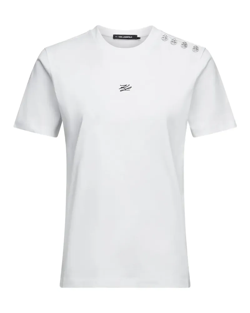 Karl Lagerfeld button-detail logo-embroidered T-shirt - Weiß Weiß