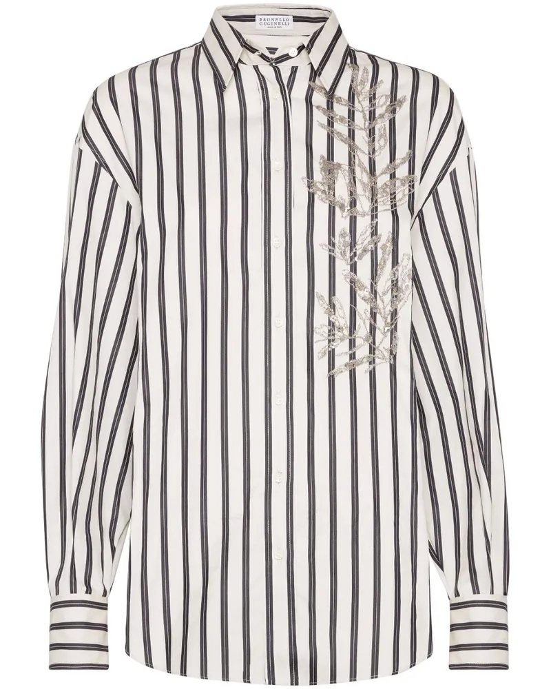 Brunello Cucinelli Flora Hemd mit Stickerei - Weiß Weiß