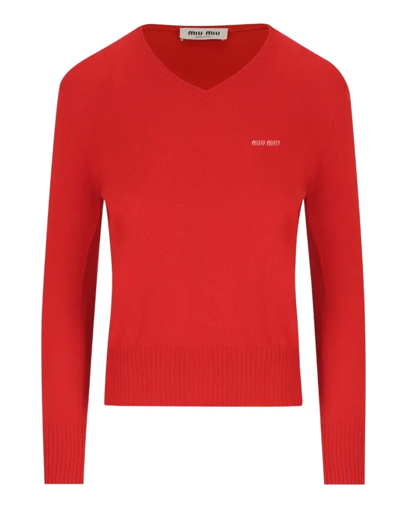 Miu Miu embroidered-logo V-neck sweater - Rot Rot