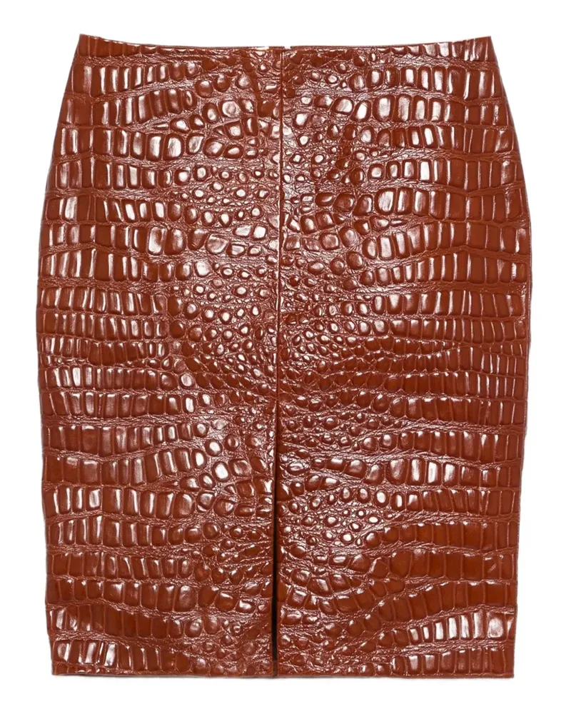 Saint Laurent Kurzer Lederrock mit Prägung - Braun Braun