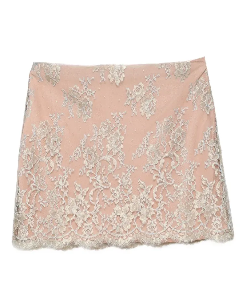 Valentino Garavani lace-overlay scalloped-edge mini skirt - Nude Nude