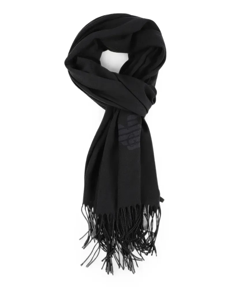 Emporio Armani logo-print fringed scarf - Schwarz Schwarz