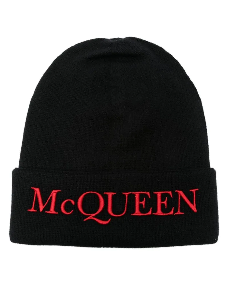 Alexander McQueen Kaschmirmütze mit Logo-Stickerei Schwarz