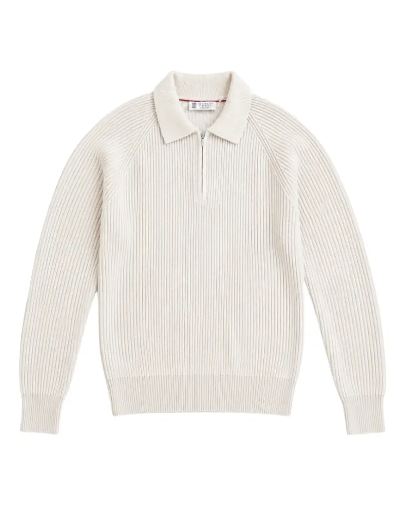 Brunello Cucinelli ribbed-knit long-sleeve polo shirt - Nude Nude