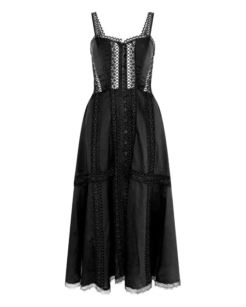 Charo Ruiz Dafelle Midikleid mit Spitzeneinsatz - Schwarz Schwarz