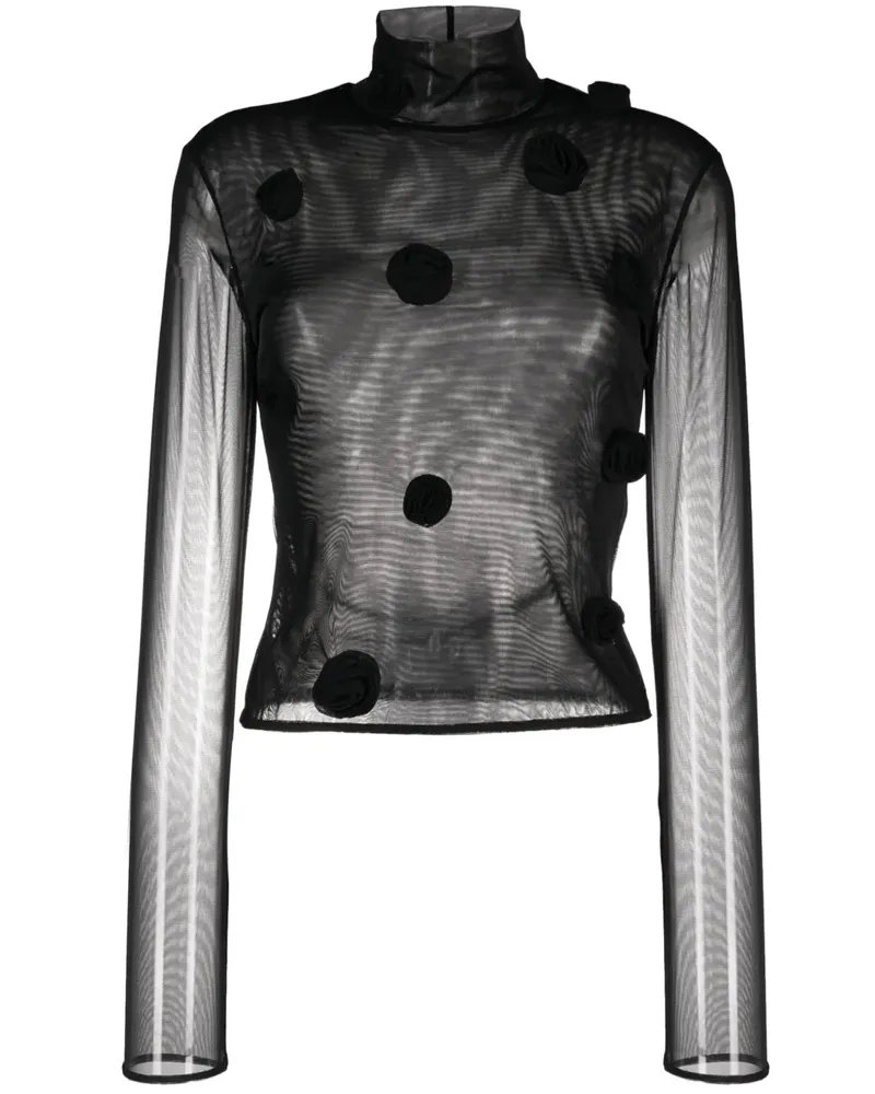 Blumarine Oberteil mit Blumenapplikation - Schwarz Schwarz