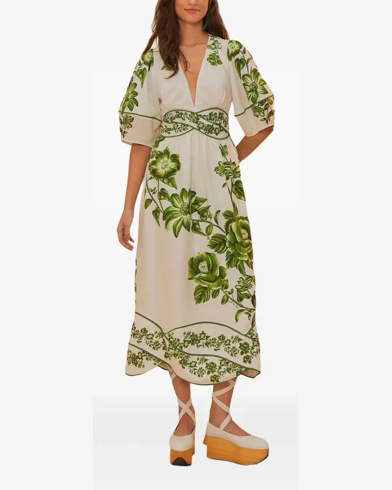 FARM Rio Midikleid mit Blumen-Print - Nude Nude