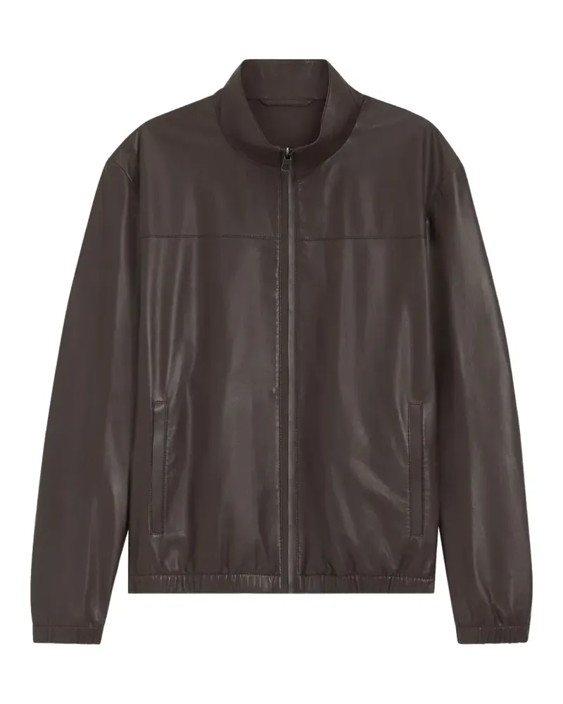 HUGO BOSS zip-up leather jacket - Braun Braun