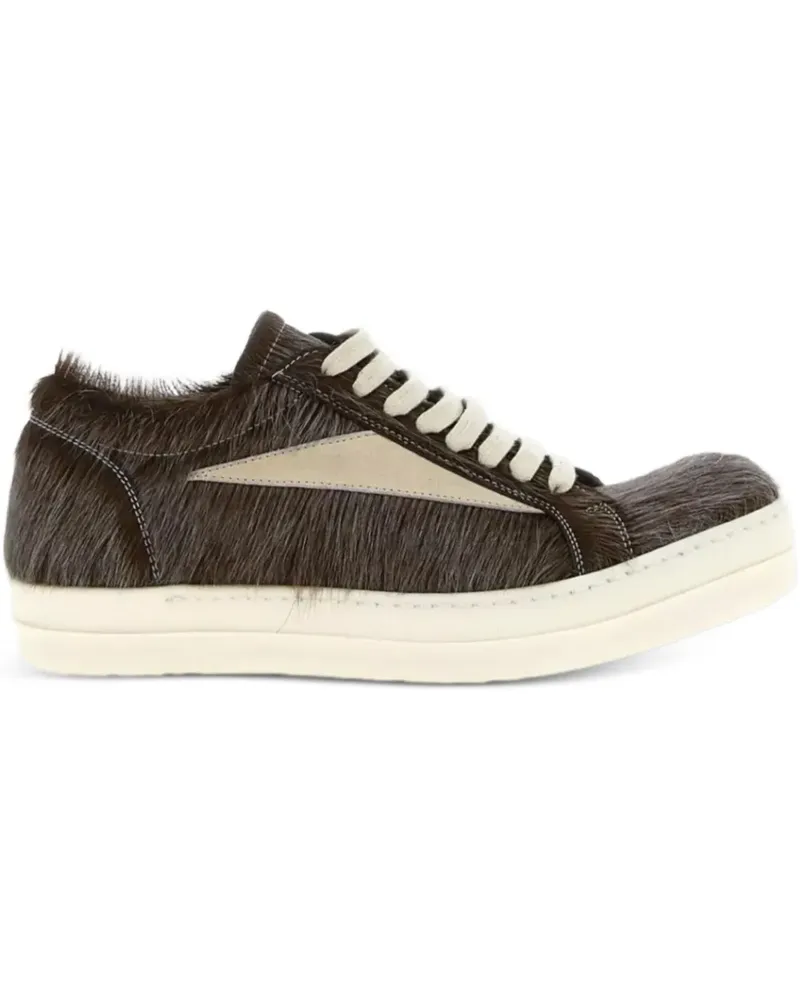 Rick Owens leather fur-appliqué sneakers - Braun Braun