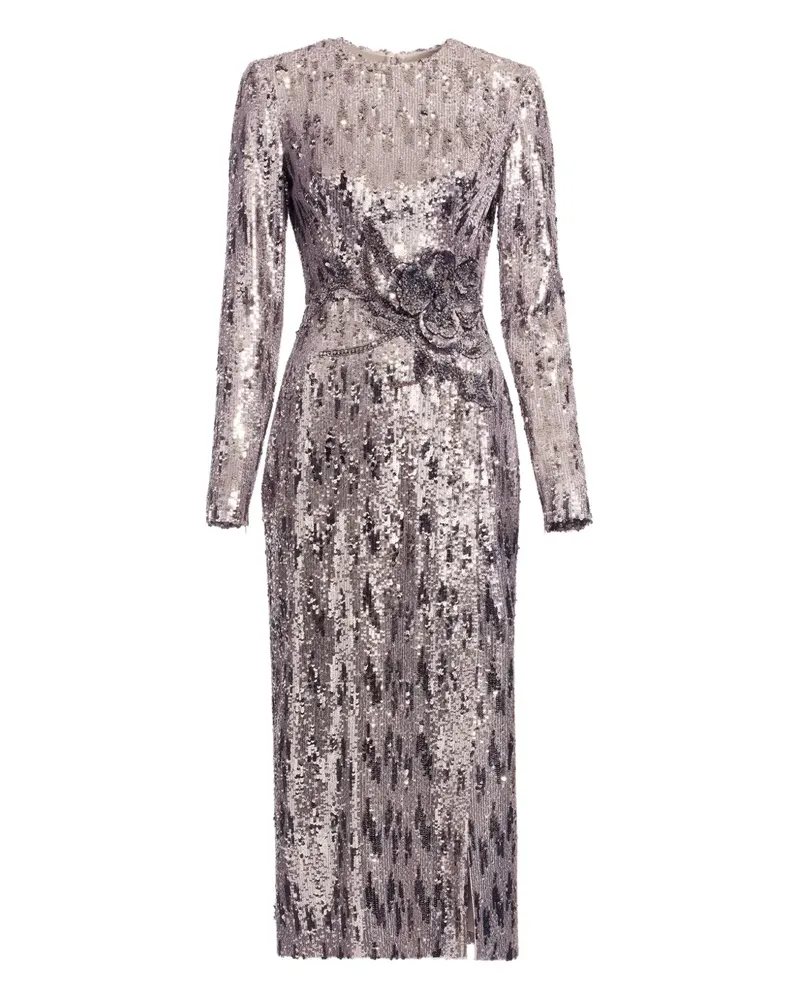 Elie Saab Pailletten-Midikleid mit Verzierung - Grau Grau