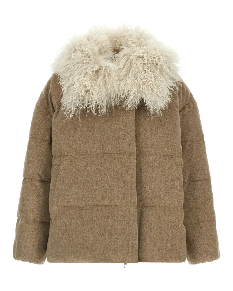 Yves Salomon quilted fur-trim single-breasted coat - Nude Nude