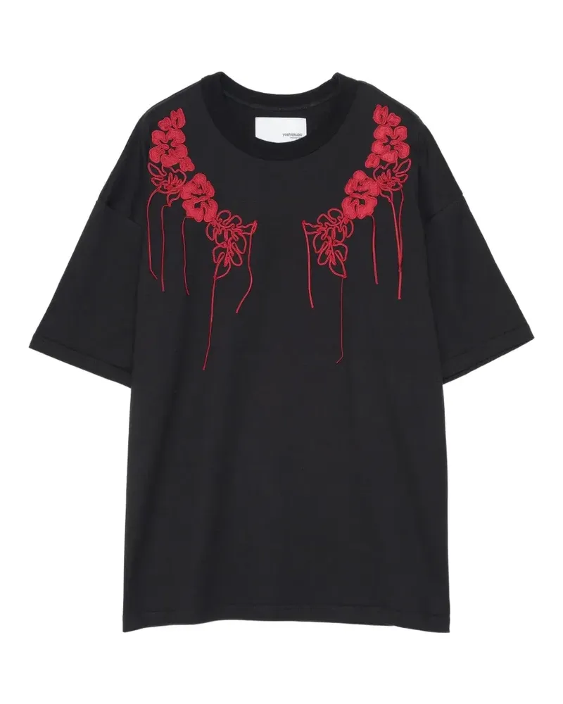 Yoshio Kubo floral-embroidered T-shirt - Schwarz Schwarz