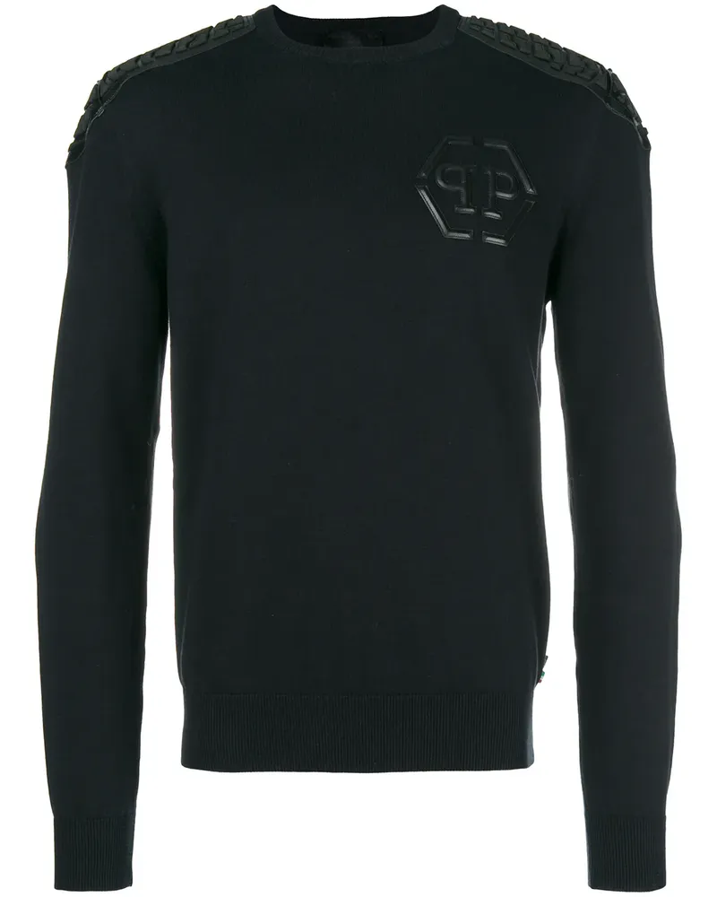 Philipp Plein Pullover mit Logo an der Brust - Schwarz Schwarz