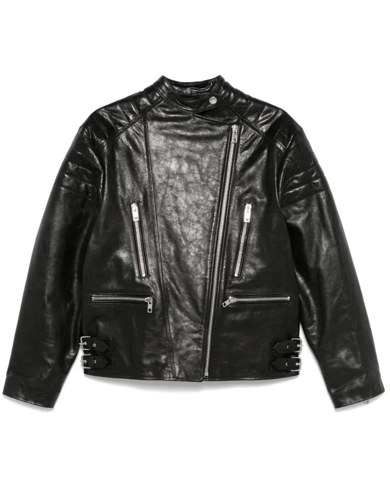 Twin-Set Bikerjacke aus Leder - Schwarz Schwarz