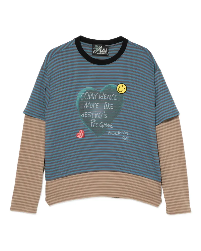Andersson Bell Gestreiftes Heart Message T-Shirt - Blau Blau