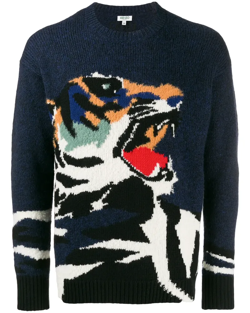Kenzo Intarsien-Pullover mit Tiger - Blau Blau