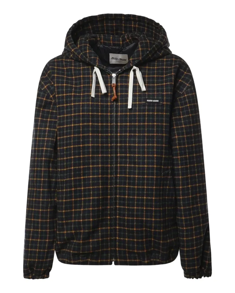 Miu Miu check-pattern hooded jacket - Blau Blau