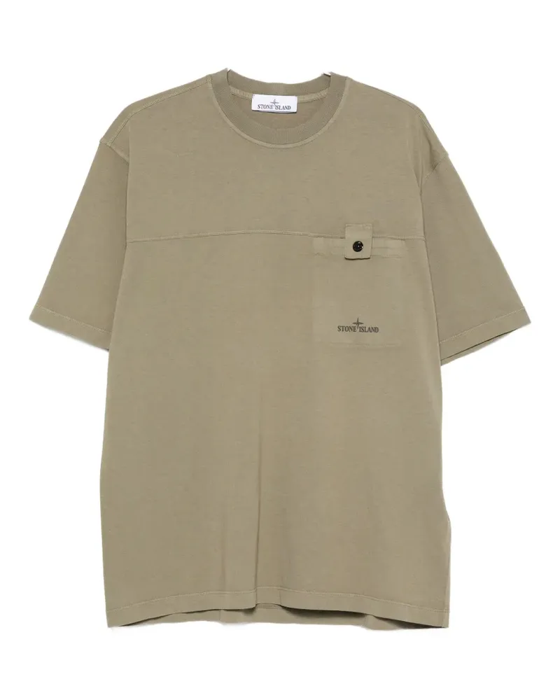 Stone Island logo-print chest-pocket T-shirt - Grün Grün