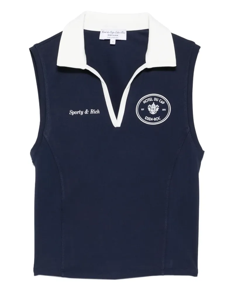 SPORTY & RICH Top mit Poloshirtkragen - Blau Blau