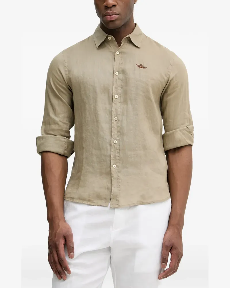 Aeronautica Militare logo-embroidered linen shirt - Nude Nude