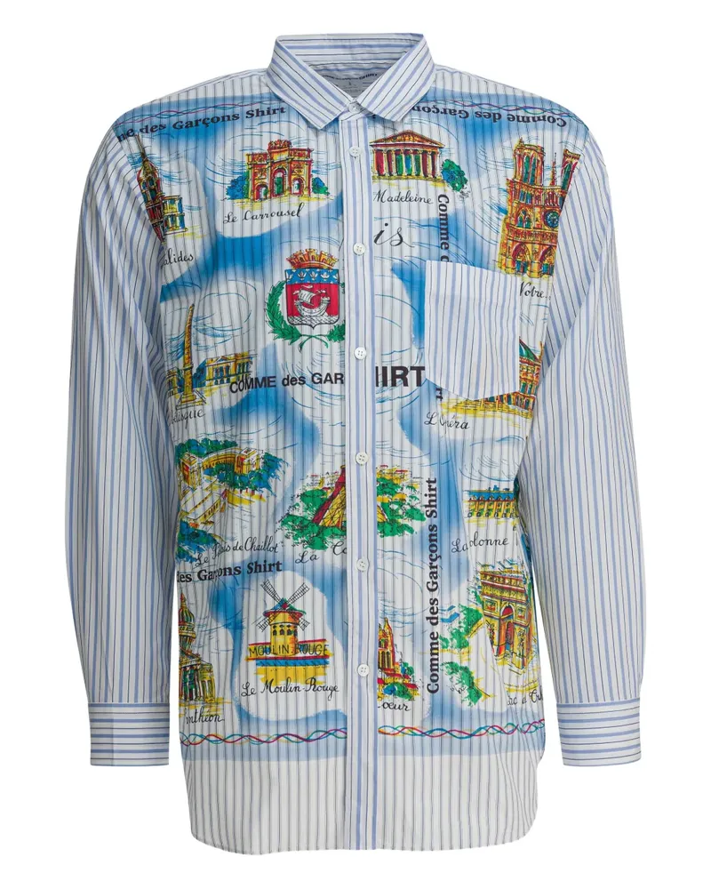 Comme des Garçons Gestreiftes Hemd mit grafischem Print - Weiß Weiß