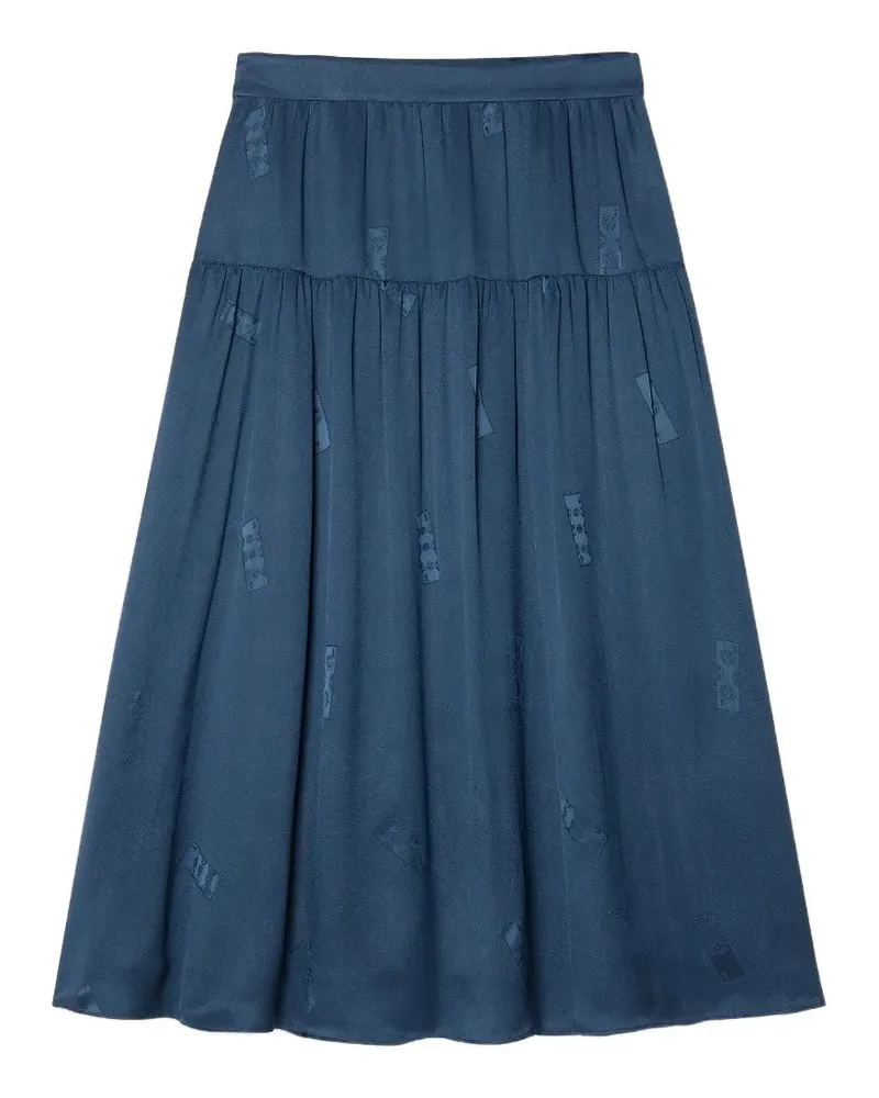 Shanghai Tang tiered silk midi skirt - Blau Blau