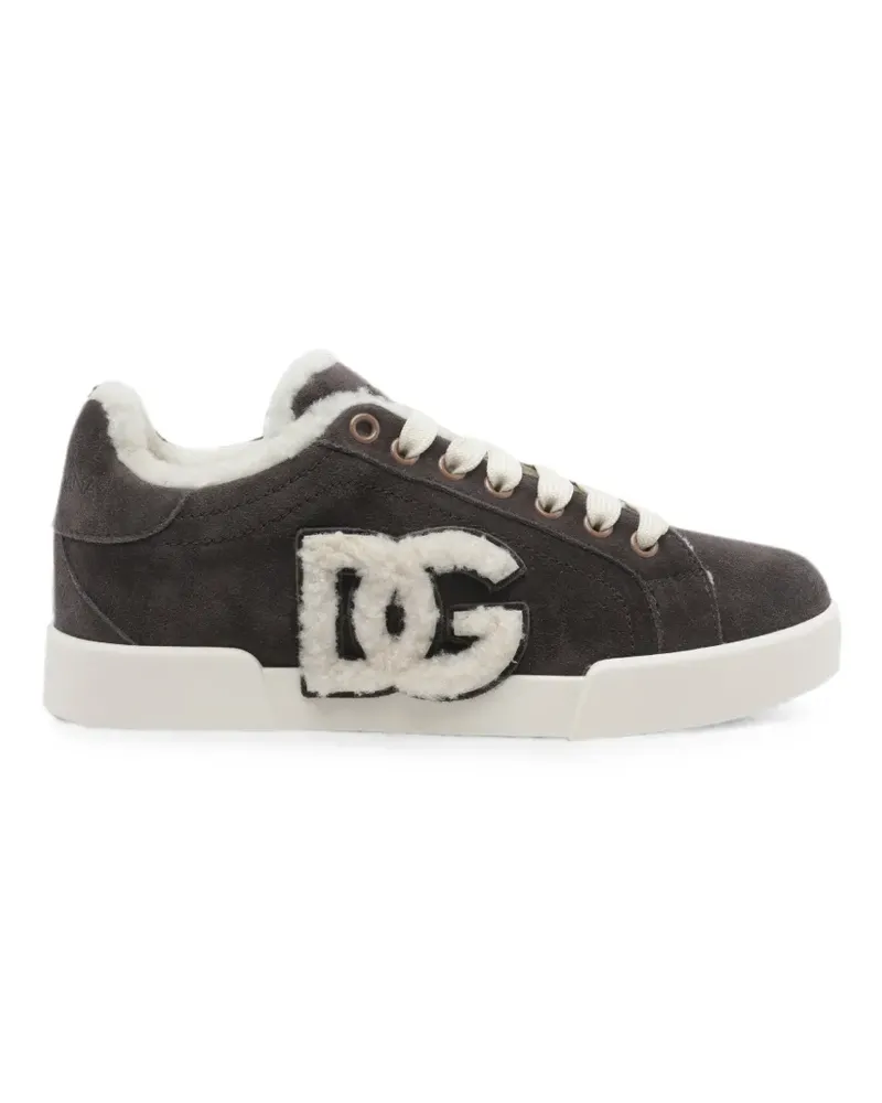 Dolce & Gabbana DG logo shearling-trim sneakers - Grau Grau