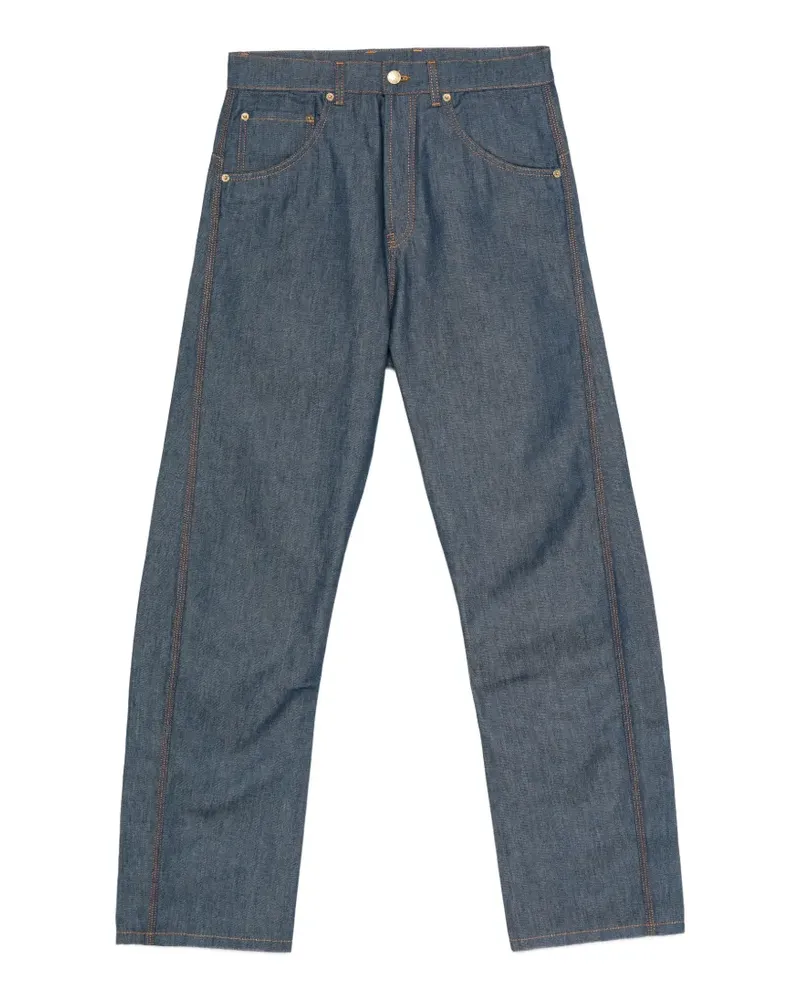 Moschino contrast-stitching logo-patch jeans - Blau Blau