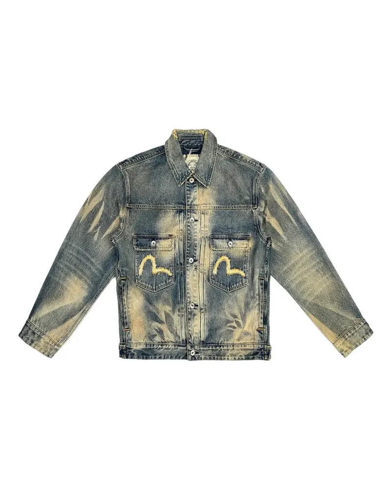 Evisu Seagull embroidered abstract-wash denim jacket - Blau Blau